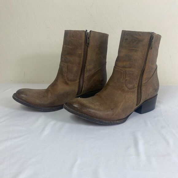 Freebird 7 brown Leather Ankle Boots with double zipper perfectly distressed - Picture 2 of 7